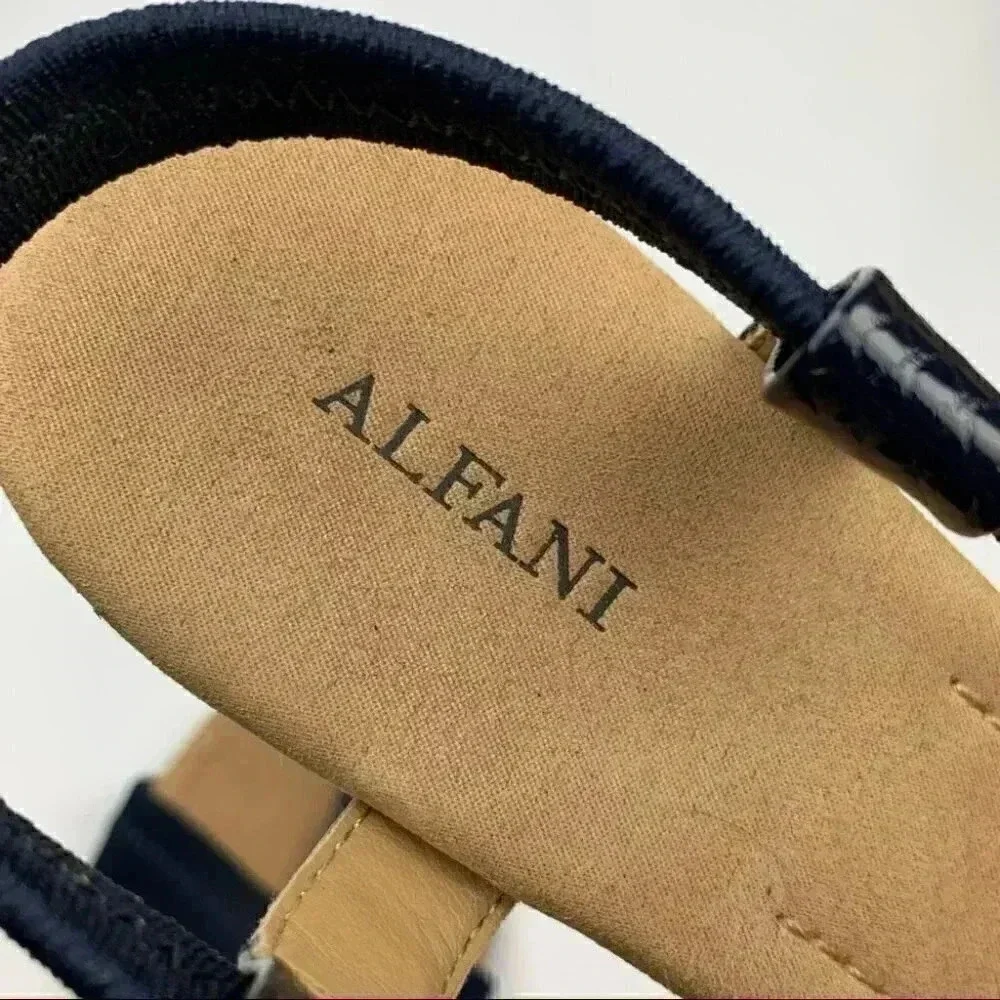 Alfani heels size 10 navy blue snakeskin print t-strap wedges coastalgranny